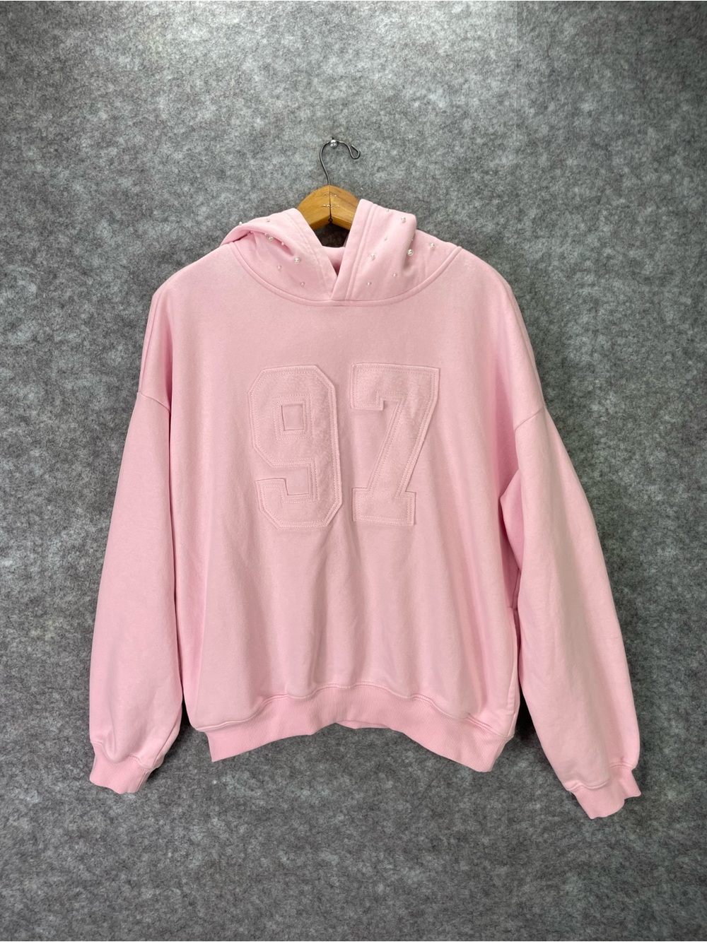 Megan Moroney Hoodie Womens XL Pink Moroney 97 Pearl Bead Hood Pullover Fleece
